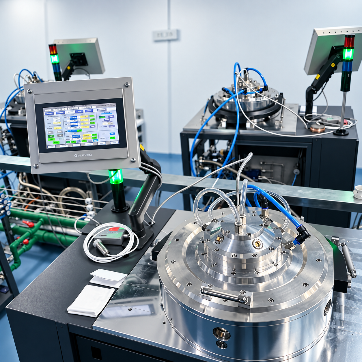 Touch-panel control station beside the MPCVD chamber