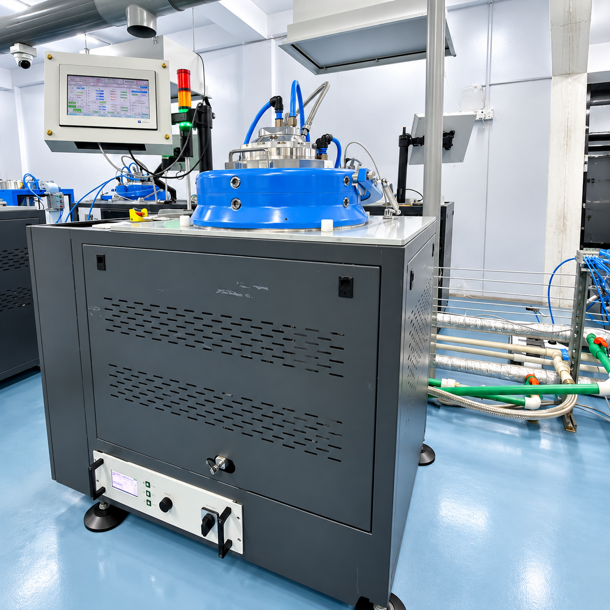 6 kW MPCVD diamond growth machine with open cabinet on the production floor